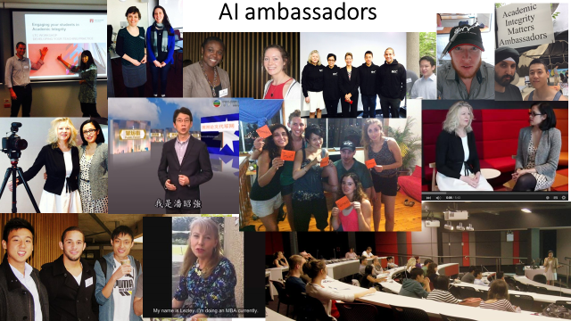 Macquarie University Academic Integrity Ambassadors featuring a montage of photos of the ambassadors.