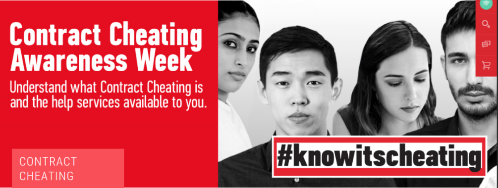  Deakin University Contract Cheating Awareness Week Campaign showing 4 students and #knowitscheating