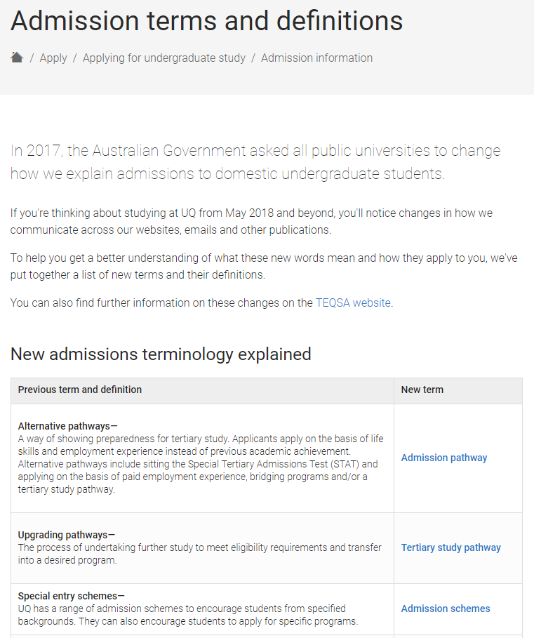 Good Practice Note - Admissions Transparency -  Figure 16 - University of Queensland